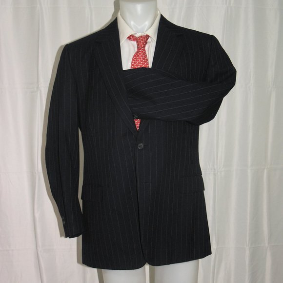 Norton & Sons Savile Row Navy Stripe Bespoke Two Button Suit Jacket 42L - Picture 4 of 10